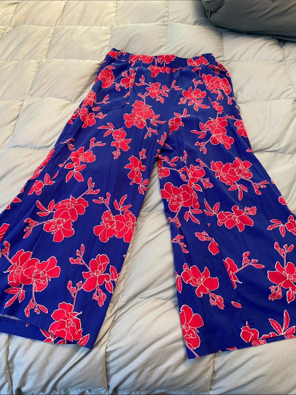 LuLaRoe Royal Blue Pants with Coral Floral Print